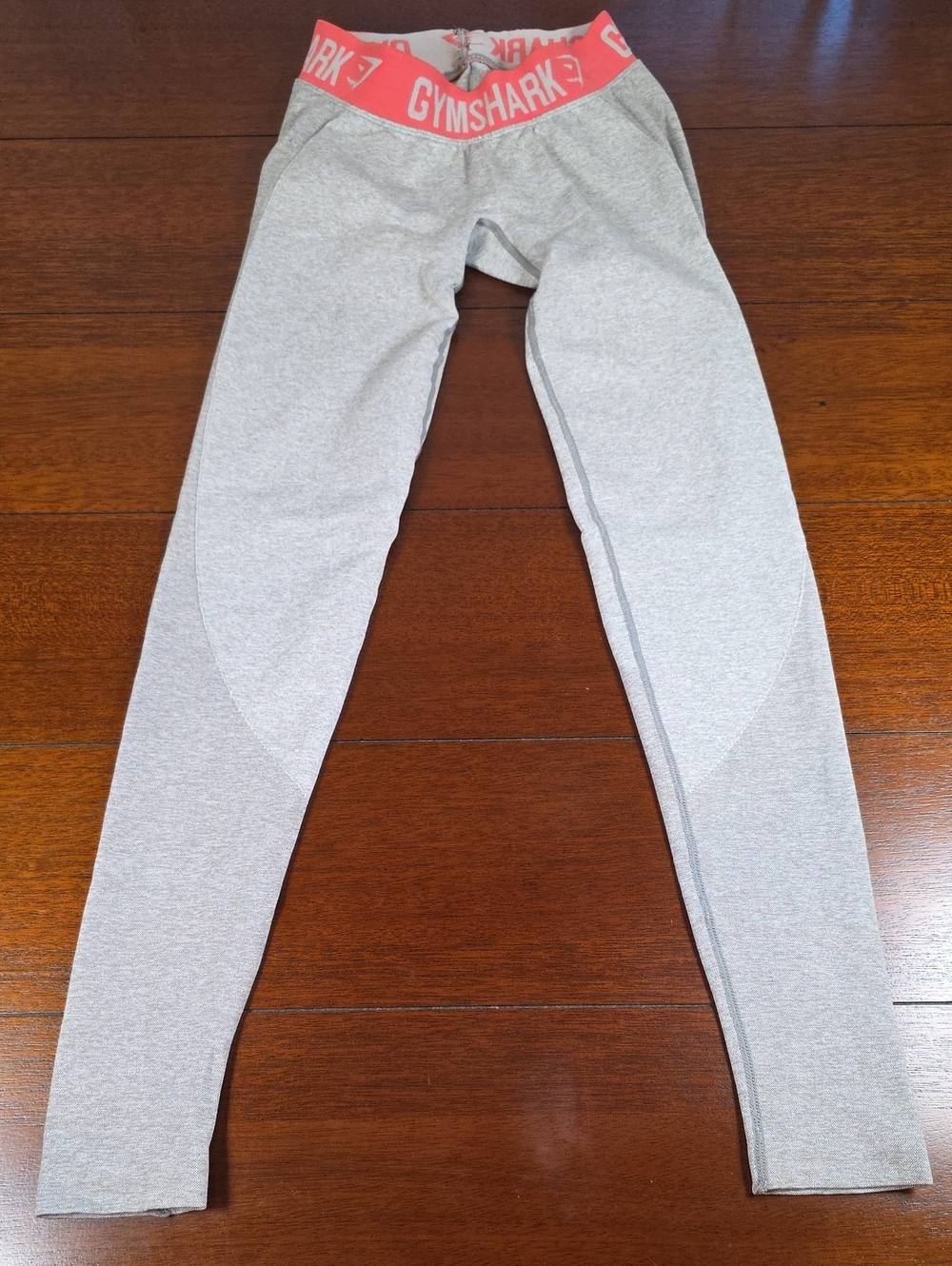 Gymshark Light Gray Leggings with Coral Logo Waistband Size XS